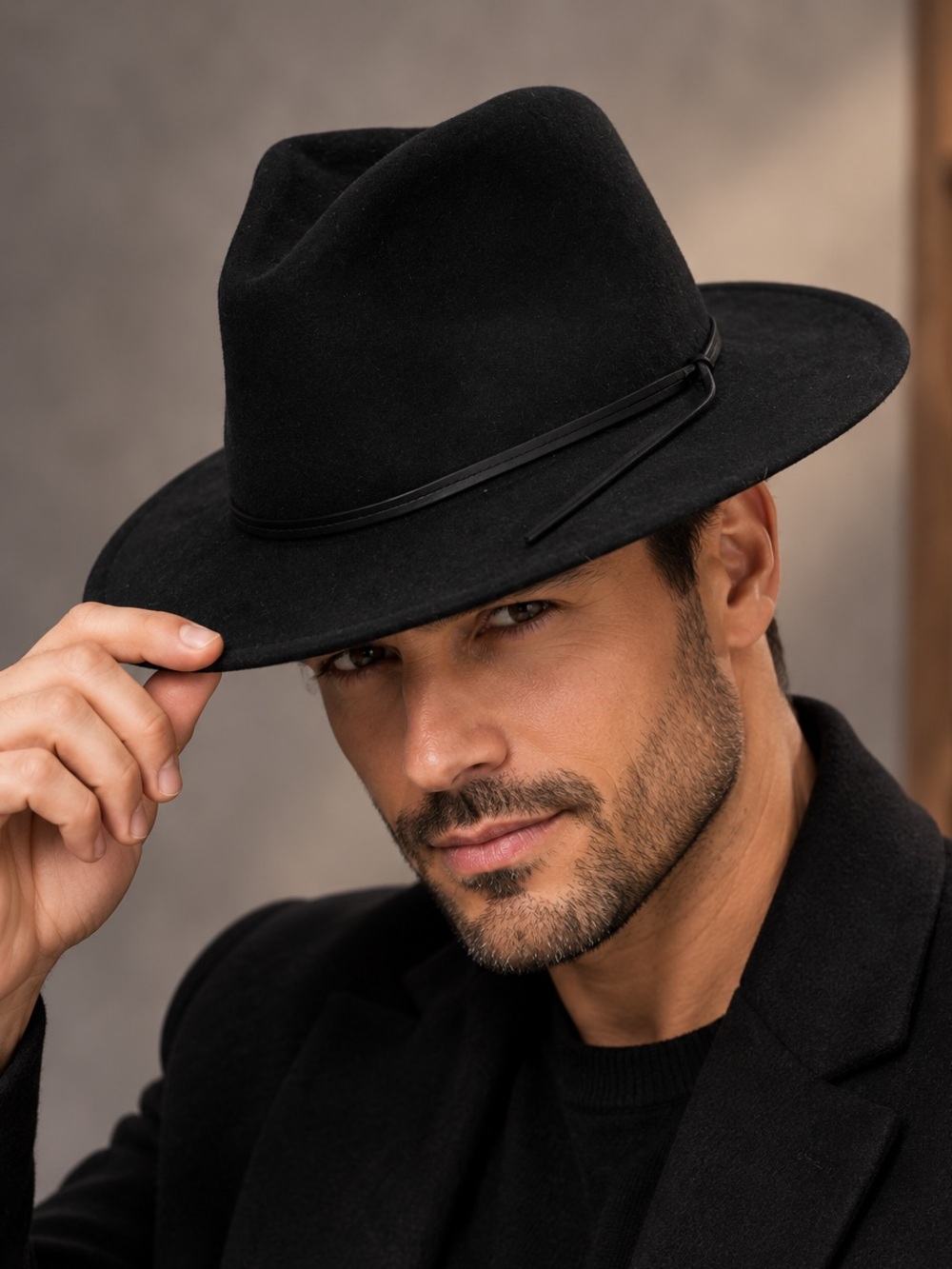Abercrombie & Fitch Black Wool Fedora Hat – Classic Wide Brim Unisex 7.5”
